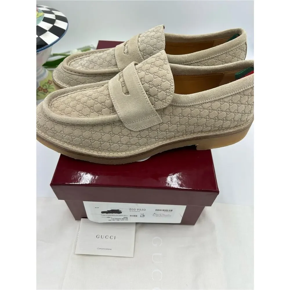 Men's Gucci, GG monogram web loafers size 10 fits 10.5 US made in Italy